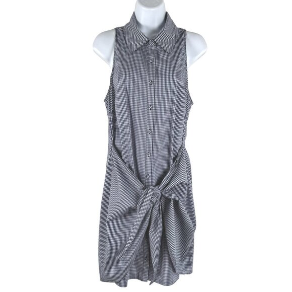 Cinq A Sept Sleeveless Gaby Dress Size 6 Gingham Blue White Tie Detail SW-2045 - Picture 1 of 8